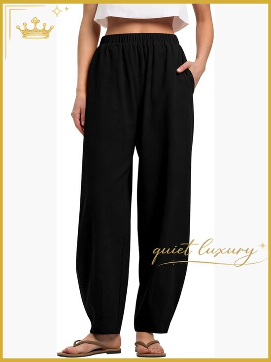 Pants - Linen Wide Leg Palazzo Pants with Pockets Boho Casual